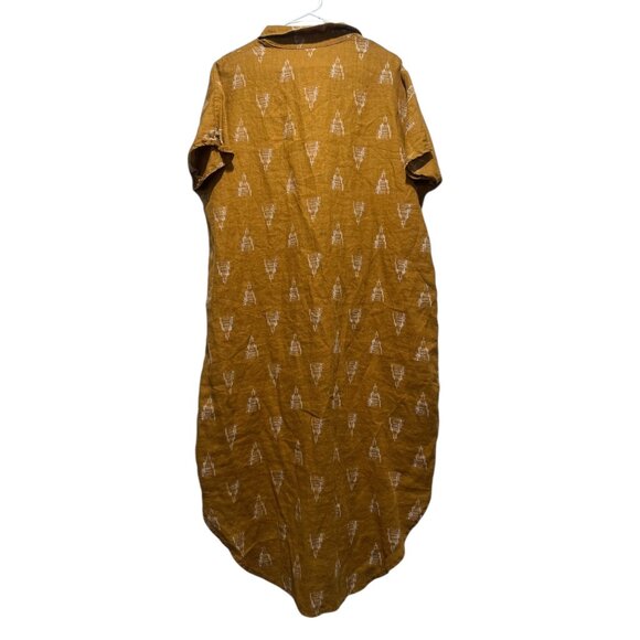Garnet Hill 100% Linen Maxi Shirtdress Tunic Womens XL Mustard Sundress Tribal - Picture 3 of 15
